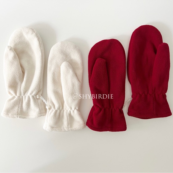 JACOB 2 Pairs Polar Fleece Lined Mittens, Red and Off-White - Picture 4 of 12